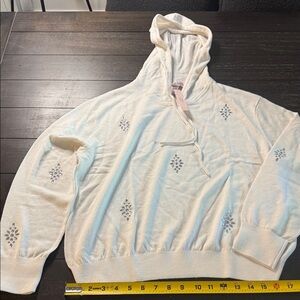 Luxe Knit Crystal Sparkle Hoodie coconut white